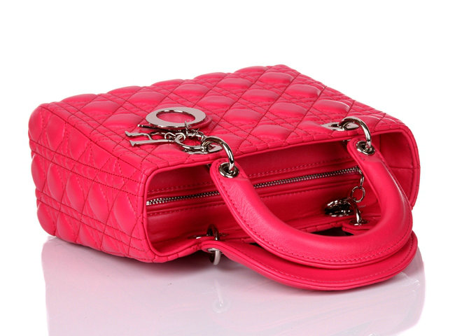 lady dior lambskin leather bag 6322 rosered with silver hardware - Click Image to Close